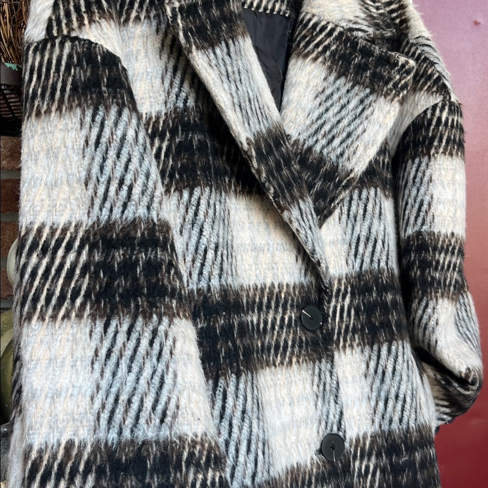 Nine West Women's Black/Brown and White Plaid Coat - Picture 15 of 15